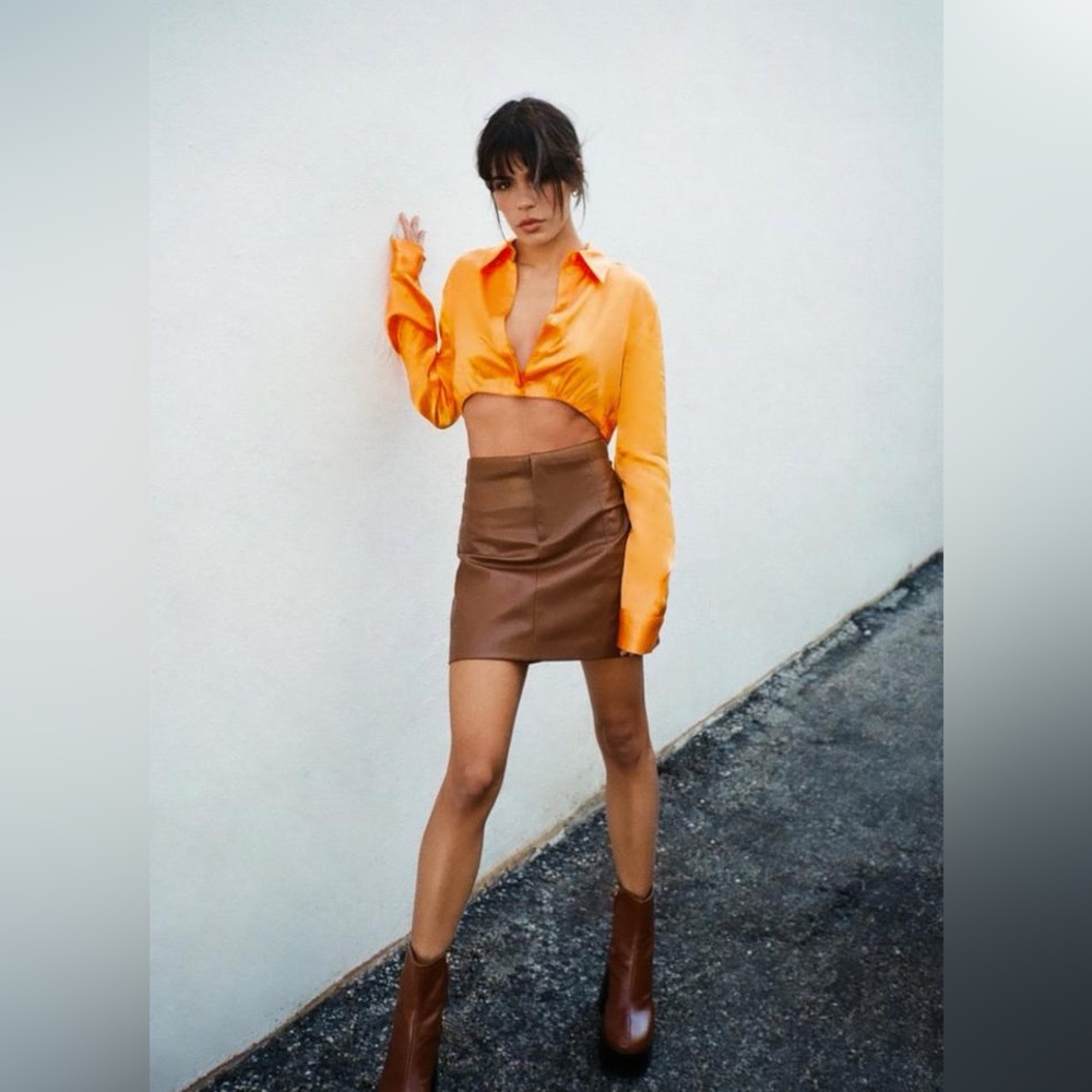 ZARA Woman SKIRTS | FAUX LEATHER MINI SKIRT Brown, Size S